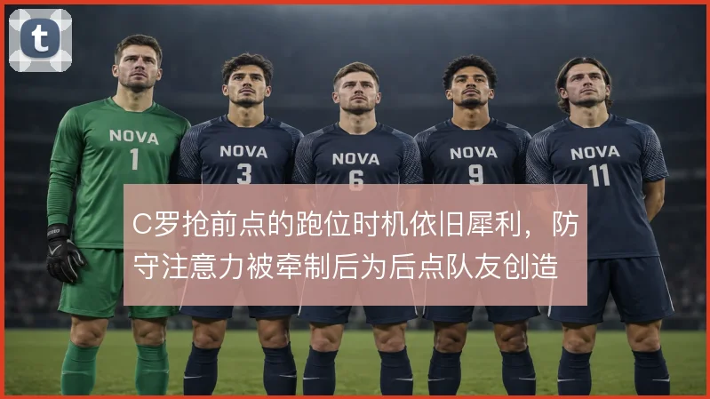 C罗抢前点的跑位时机依旧犀利，防守注意力被牵制后为后点队友创造空间